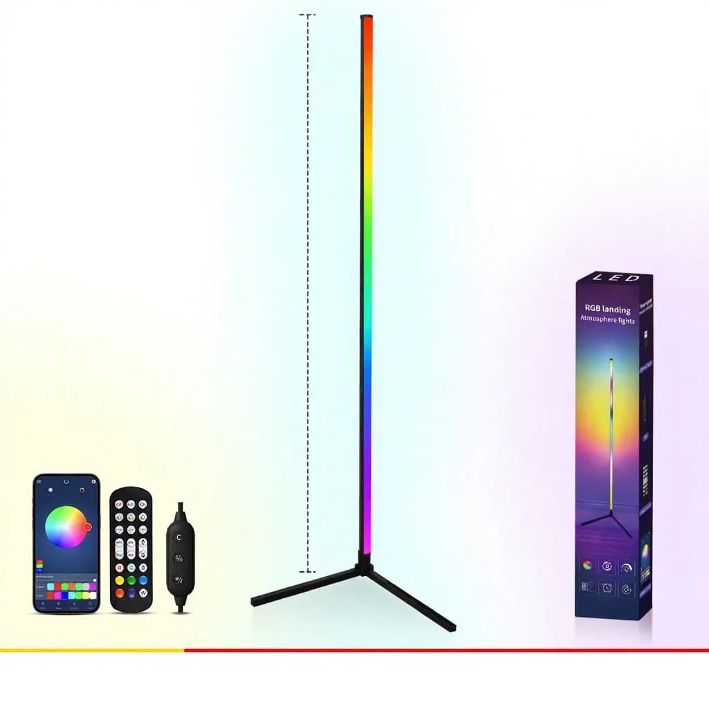 RGB põrandalamp muusika sünkroonimise, puldi ja rakenduse juhtimisega