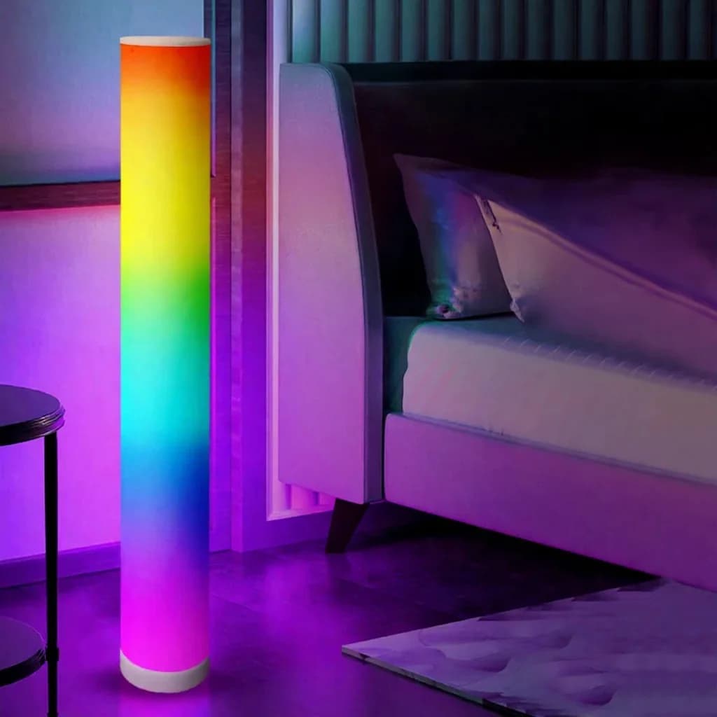 RGB silindrik põrandalamp muusikasünkrooniga ja kaugjuhtimispuldiga kodu sisustuseks