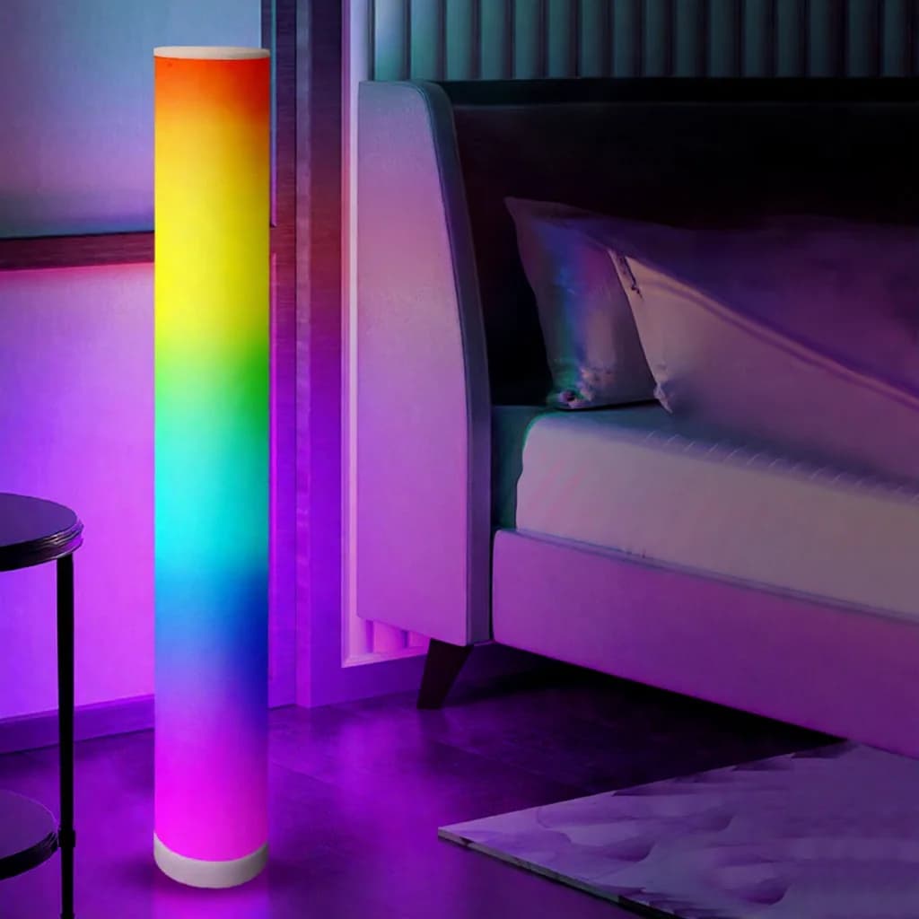 RGB silindrik põrandalamp muusikasünkrooniga ja kaugjuhtimispuldiga kodu sisustuseks
