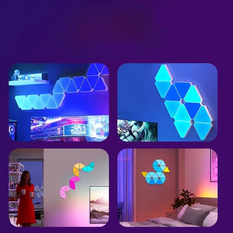 Kolmnurkne nutikas LED-seinalampide komplekt RGB meeleoluvalgustusega