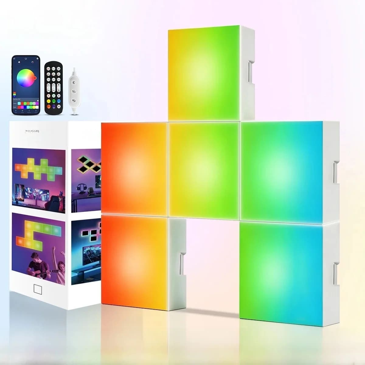 Ruudukujulised RGB muusikasünkrooni valguspaneelid seinale paigaldatav meeleolulamp