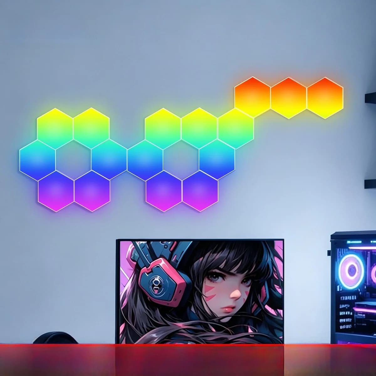 RGB kuusnurksed helile reageerivad valguspaneelid rakenduse juhtimisega