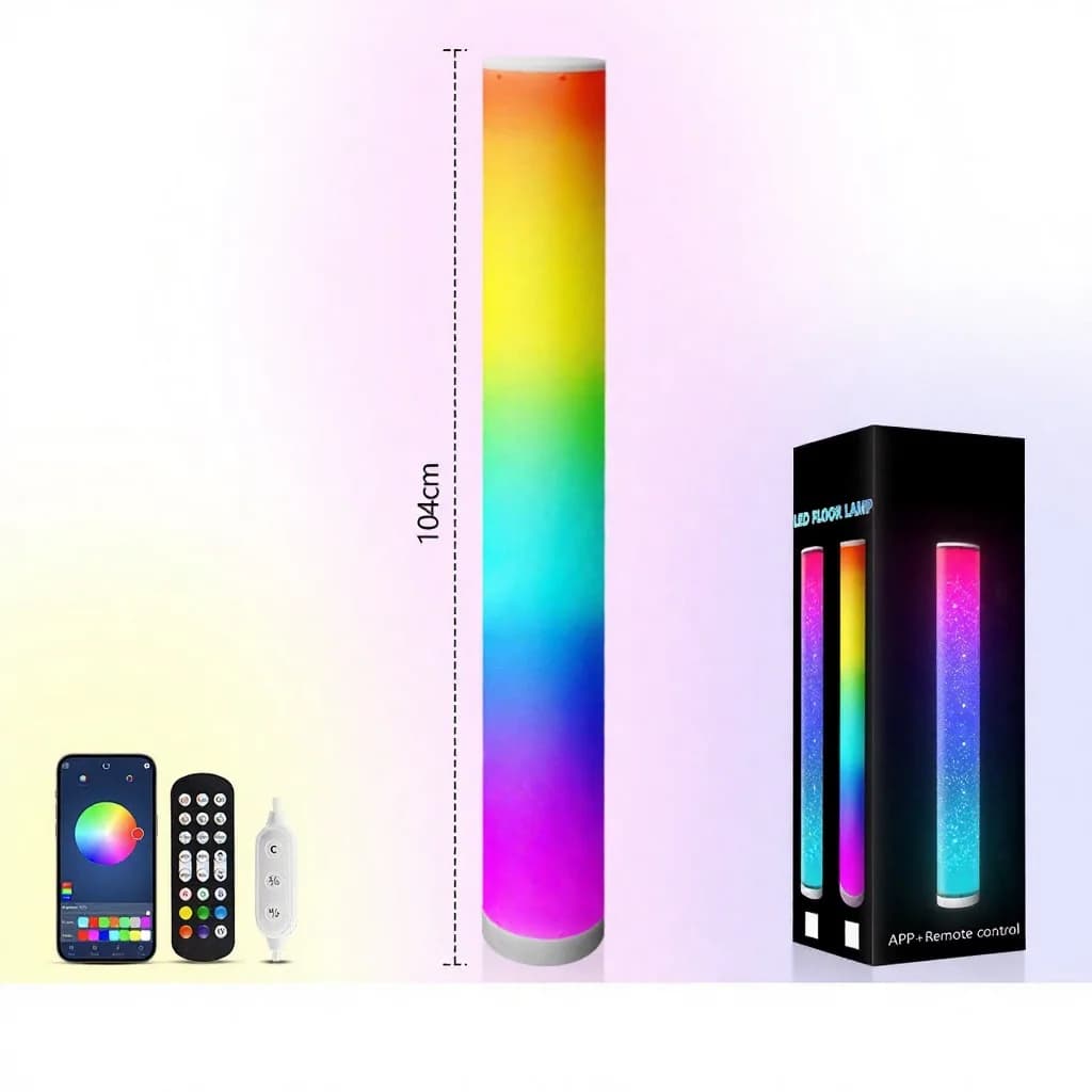 RGB silindrik põrandalamp muusikasünkrooniga ja kaugjuhtimispuldiga kodu sisustuseks