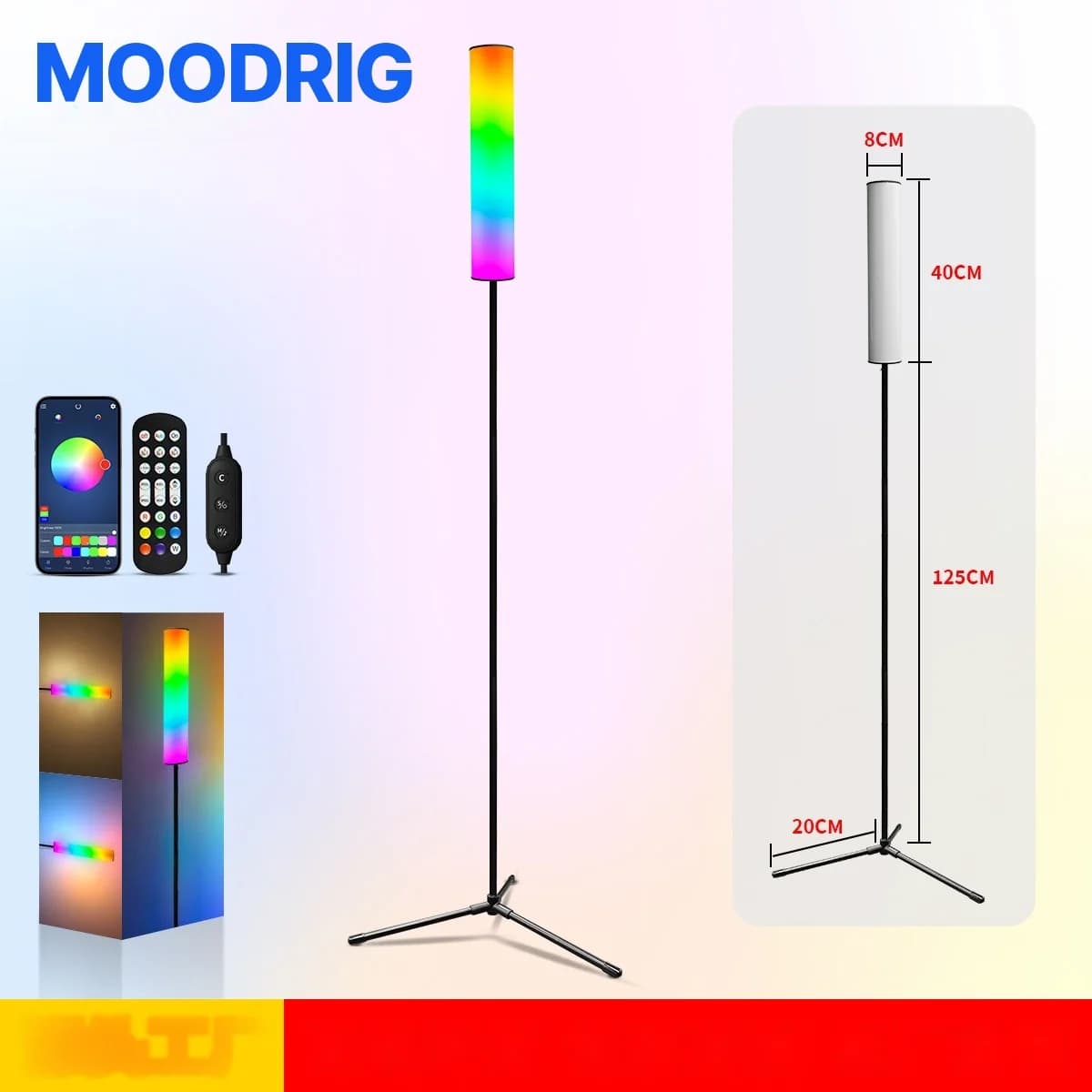 RGB LED statiivpõrandalamp kaugjuhtimispuldiga magamis- ja elutoale