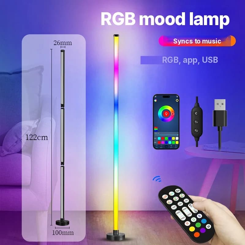 RGB värvimuutuv põrandalamp muusika sünkroonimise ja rakenduse juhtimisega